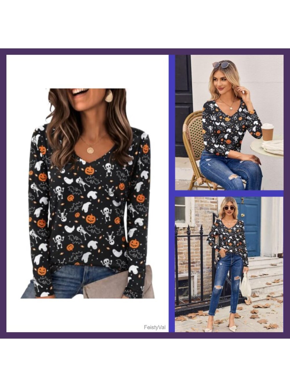 Womens Long Sleeve V Neck Basic Tee Casual Loose Fit T-Shirt Fall Tops